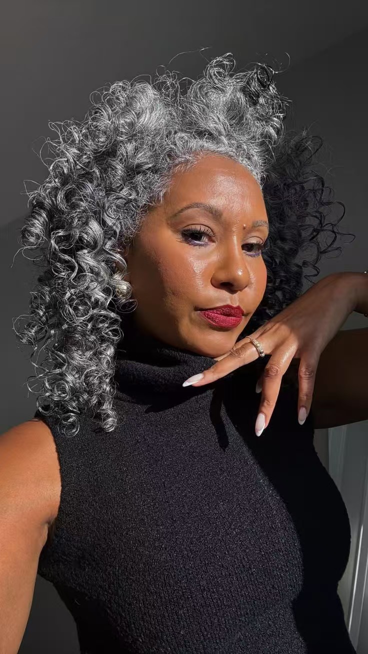 Trendy soft Burmese curly salt and pepper color gray human hair ponytail hairpiece extension silver grey highlights striking grey with dark streaks 1p