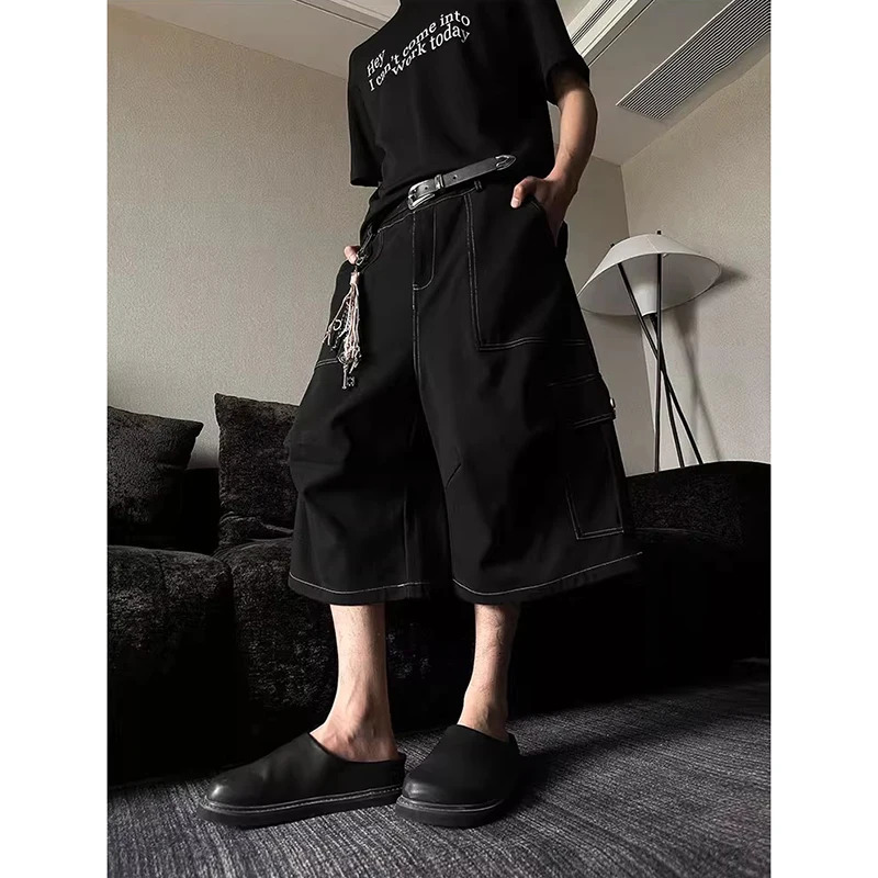American Vintage Y2k 90s White Cargo Pants Mens Harajuku Oversized Baggy Summer Short Trousers Streetwear Korean Fashion Capris 250605