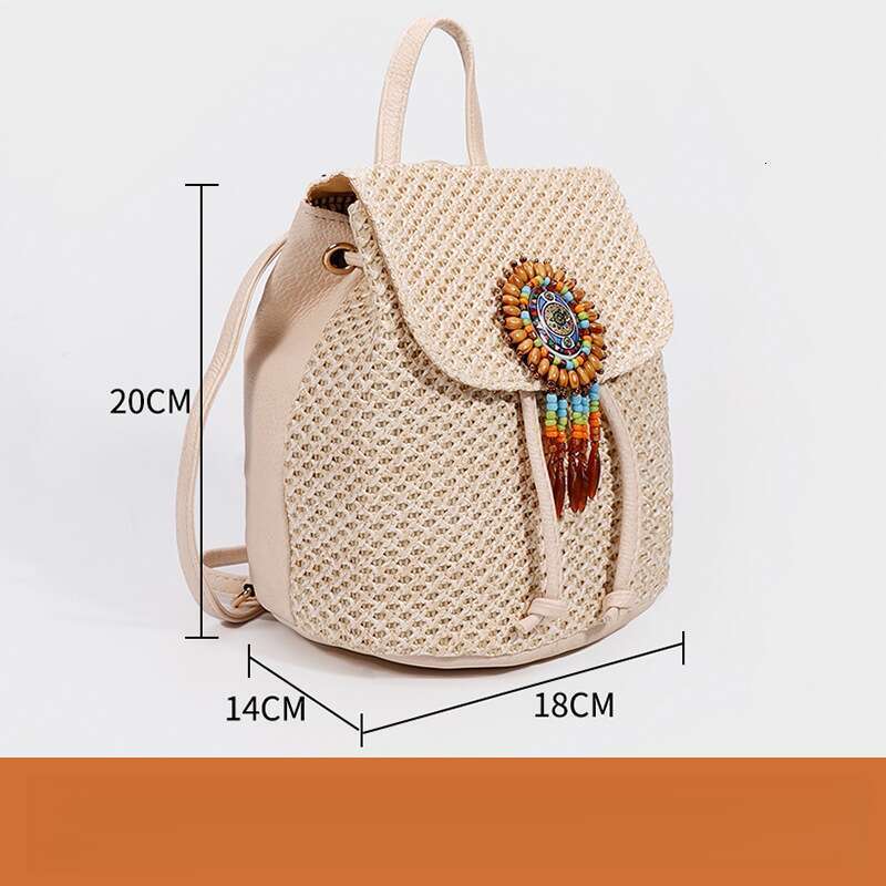 Straw Backpack New High-End Bucket Niche Design Woven Double Shoulder Bag