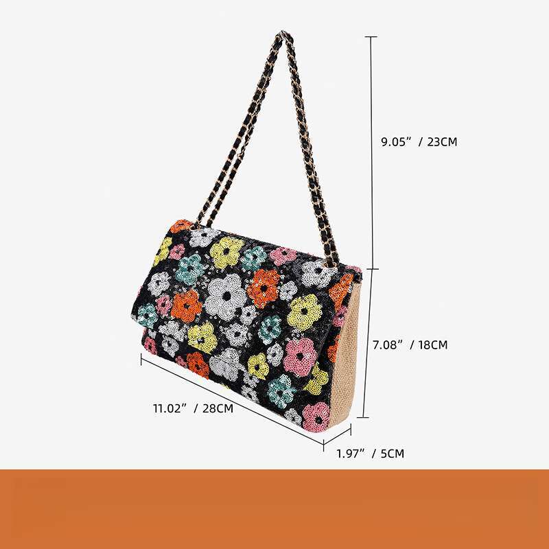 Designer bags Chain Sequin Shoulder 2024 New Embroidered Flower Women's Niche Design Underarm Bag