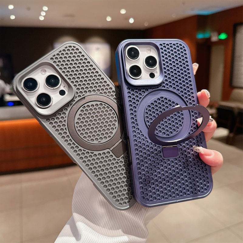 Heat Dissipation Magnetic Case For iPhone 16 15 14 Plus 13 12 11 Pro Max Magsafe Ring Holder Cover Breathable Cooling Mesh Shell
