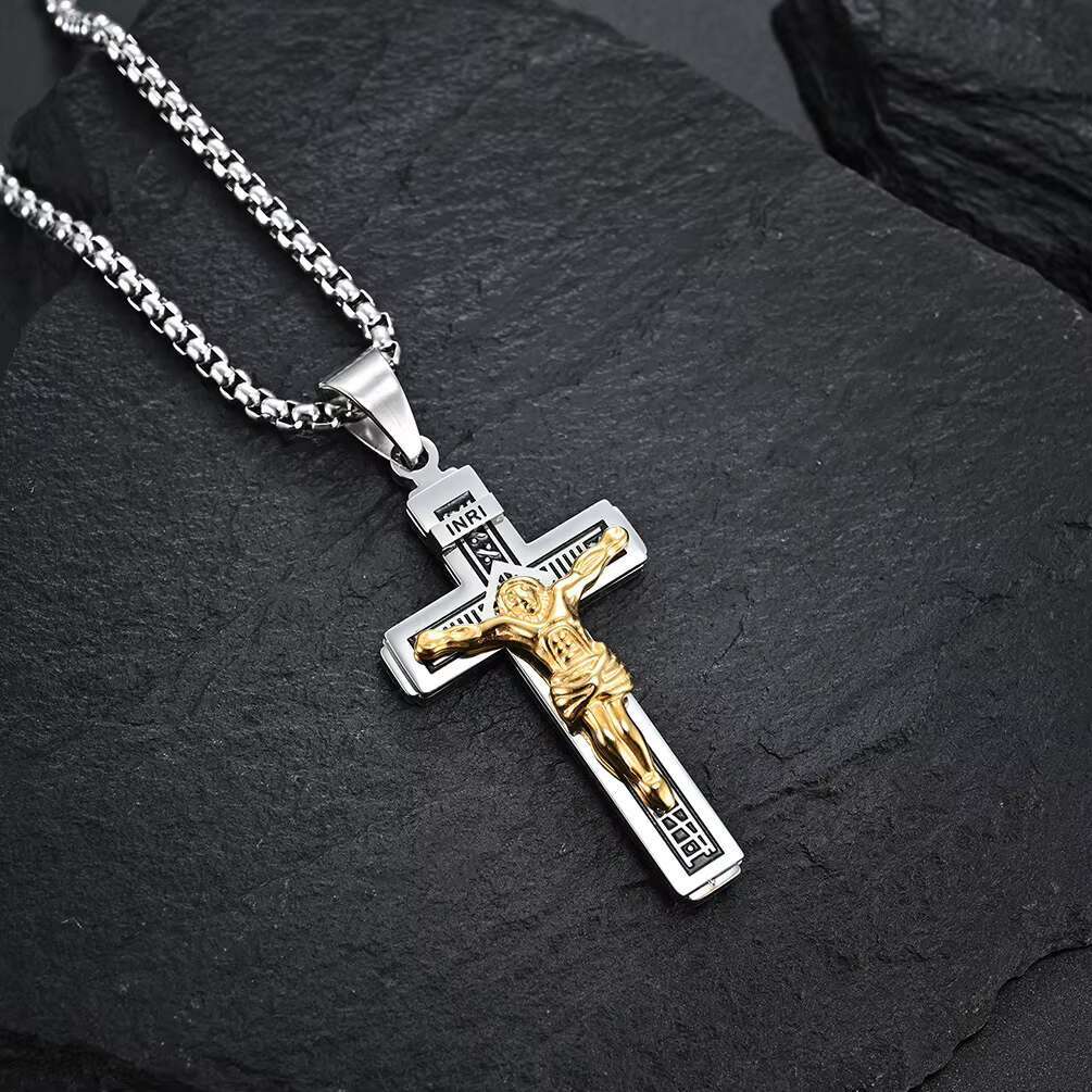 2025 Factory Wholesale Stainless Steel Cross Pendant Necklace Christian Necklace for Men