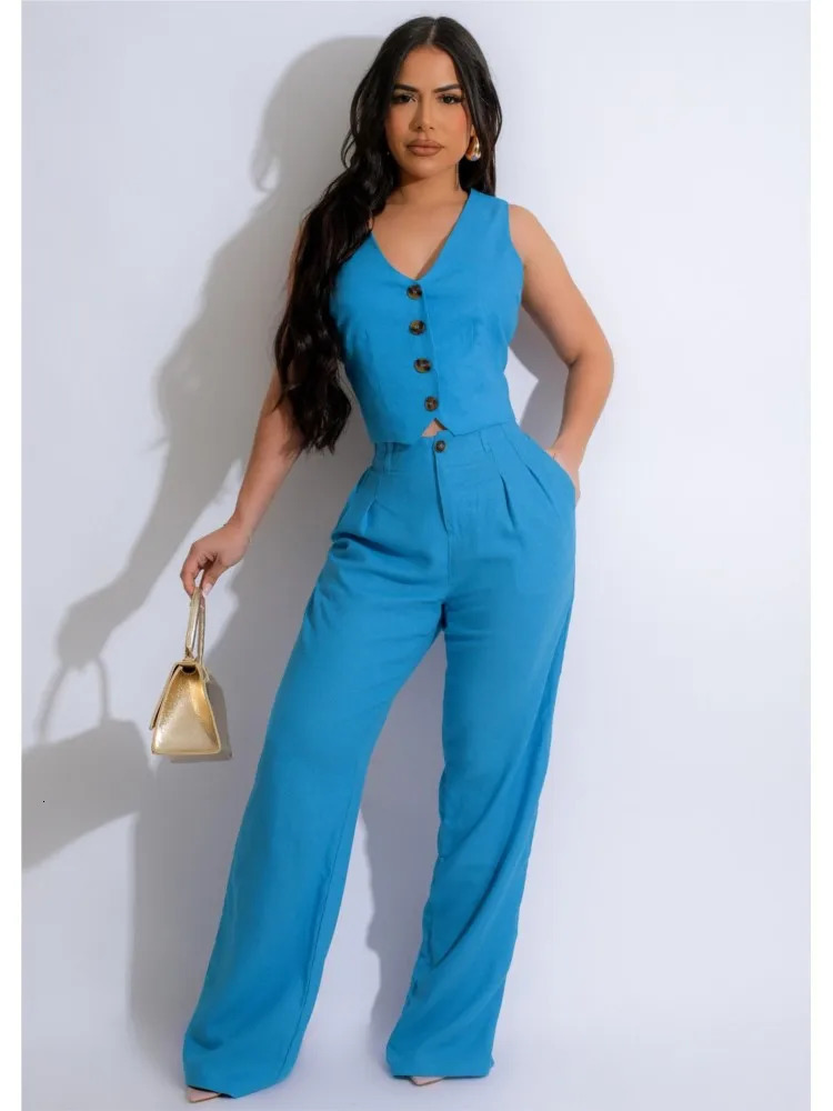 Fashion Sleeveless Vest Pants Women Solid Color Suit Spring Summer V Neck Ultra Short Top Slim Pants Female Office 2 Piece Set 250605