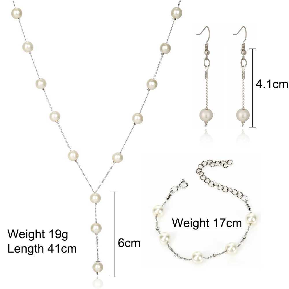 Wedding Jewelry Imitation Pearl Simple Necklace Set Matching Earring For Women Engagement Party Accessories New2019 Z250607
