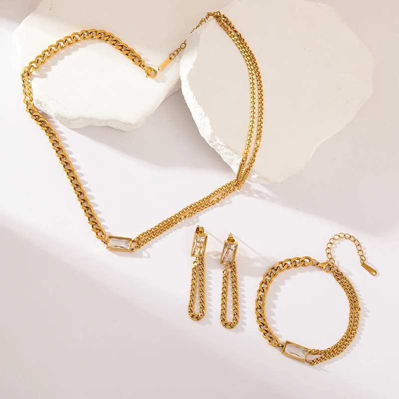 EILIECK 316L Stainless Steel Black Crystal Zircon Necklace Earrings For Women New Trend Gift Waterproof Jewelry Set Z250607