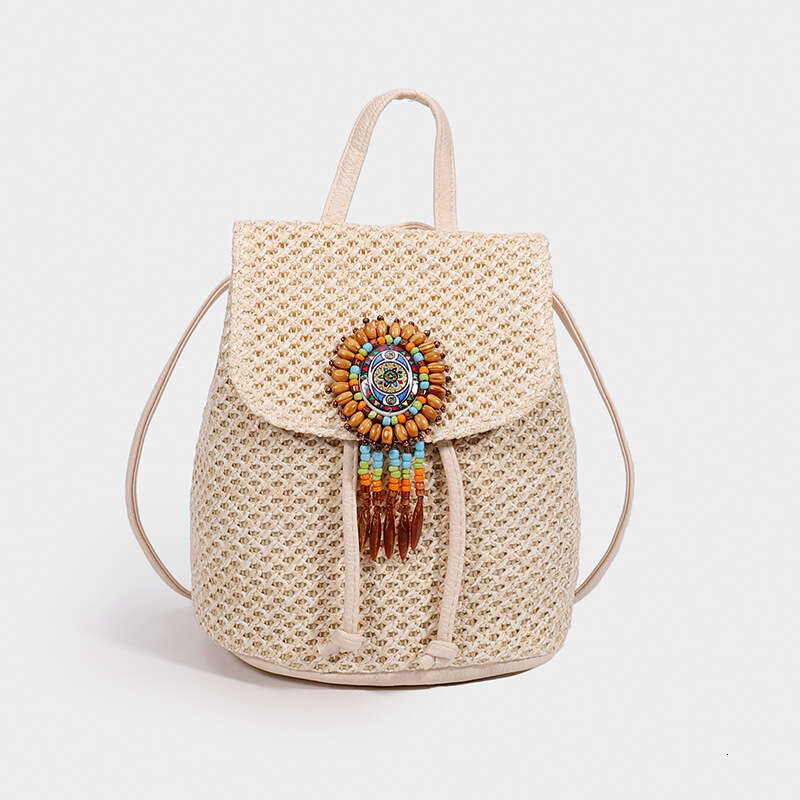 Straw Backpack New High-End Bucket Niche Design Woven Double Shoulder Bag