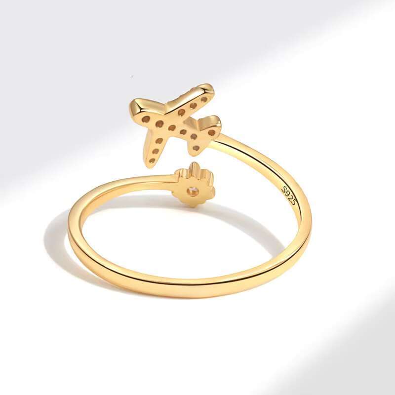 Retro airplane-shaped ring; simple classic design; exquisite 925 silver moissanite popular jewelry for men and women, universal for wedding and