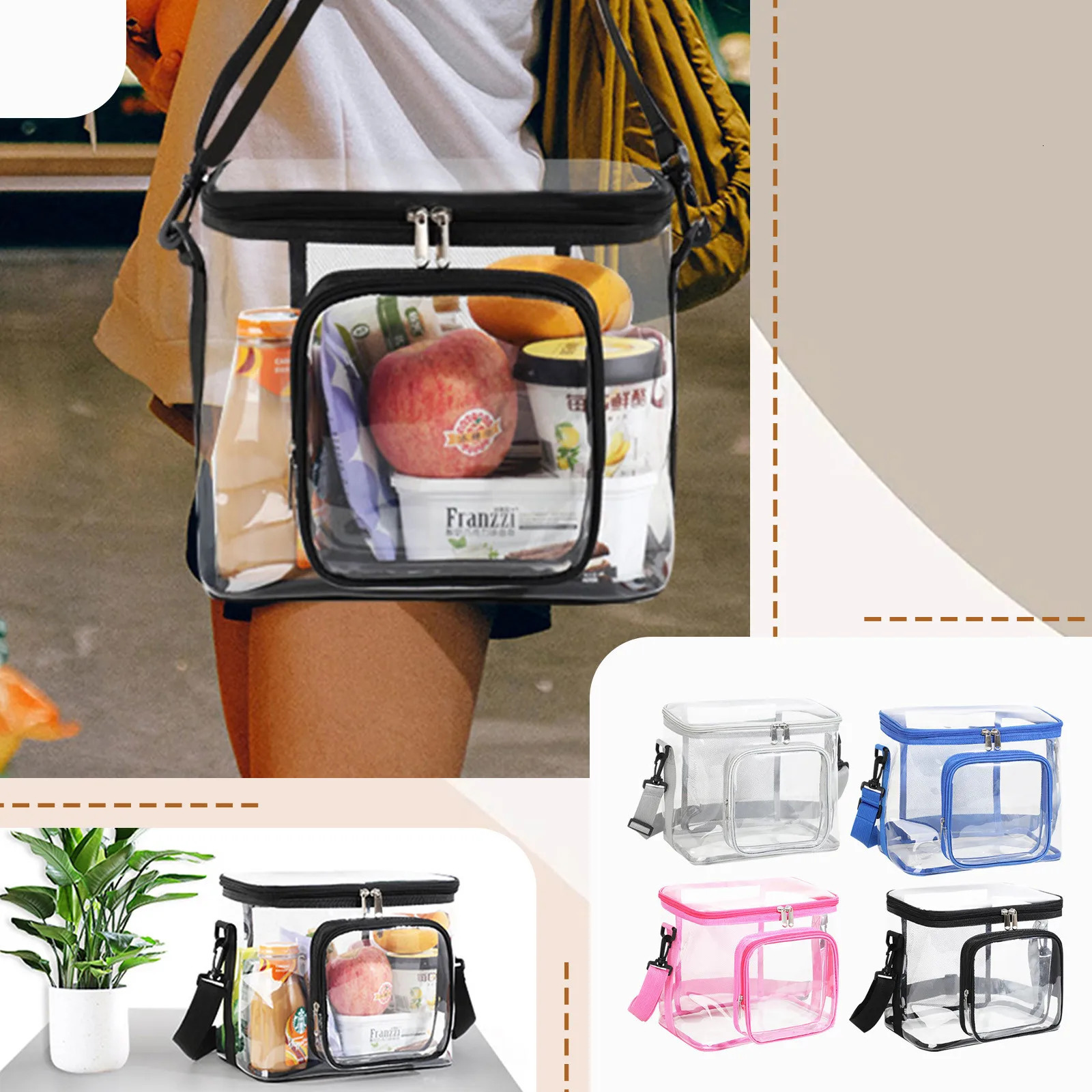 Pvc WomenS Bags Lunch Bag Portable Large Capacity Waterproof Travel Wash Bags Transparent Shoulder Crossbody Handbag For Women 250603