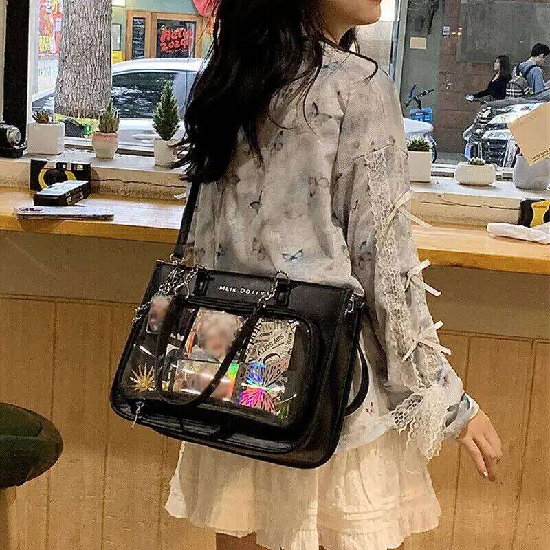 New Ita Bags Womens Shoulder Black Lolita Gothic Y2k Cute Tote Bag Transparent Jk Chains Square Large Capacity Handbag