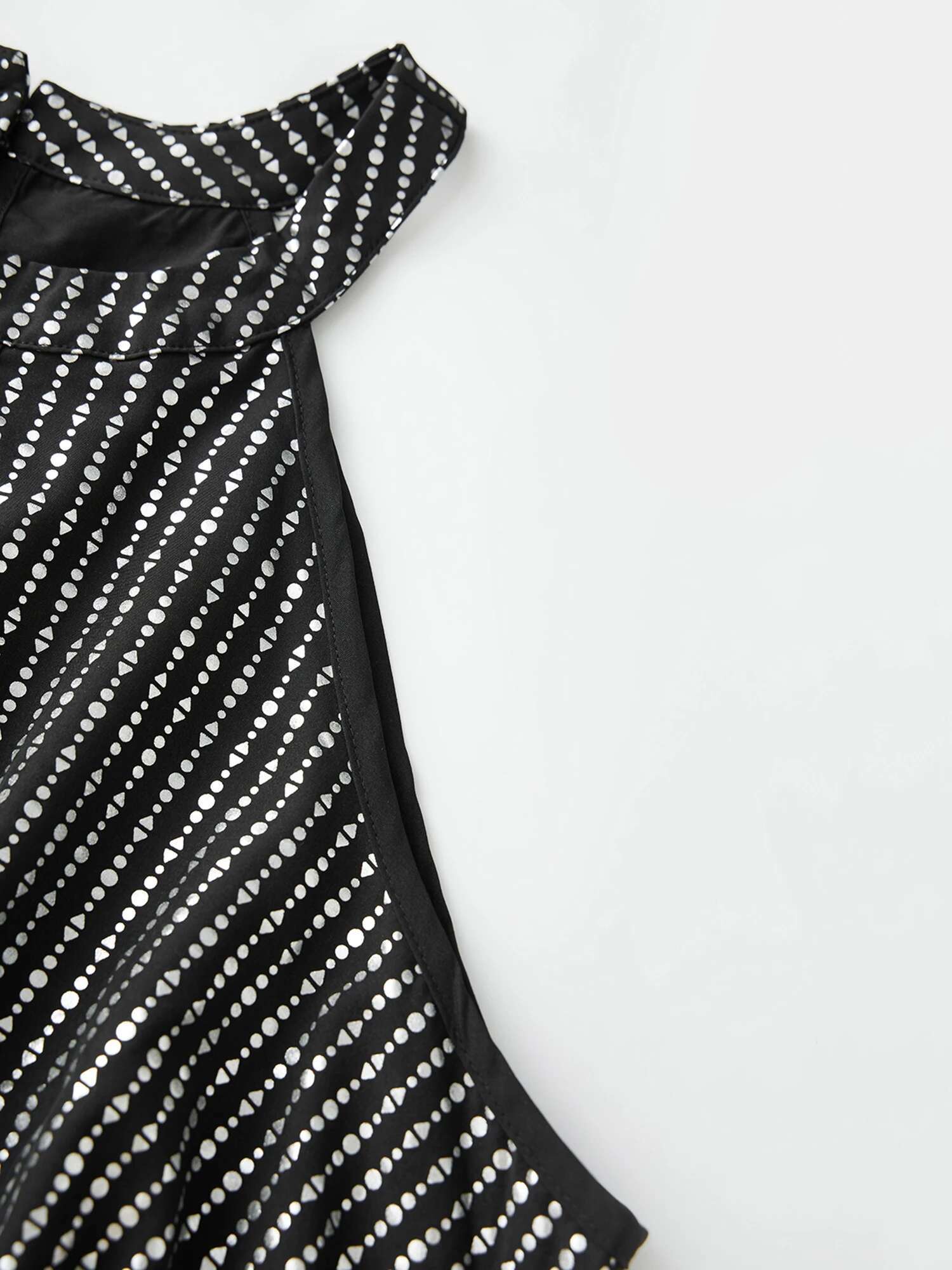 Womens Sparkling Sequins Off Shoulder Sleeveless Round Neck Tie Waist Blouse with Asymmetrical Hemline