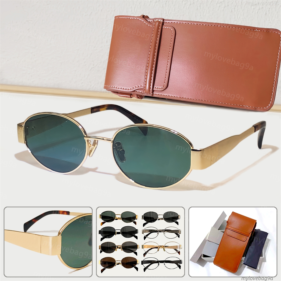 Sunglasses For Women Oval Frame Designer Sunglasses 40235 Women Metal Mirror Legs Green Lens Sunglasses Retro Small Round Frame Sexy Ladies Glasses With Box