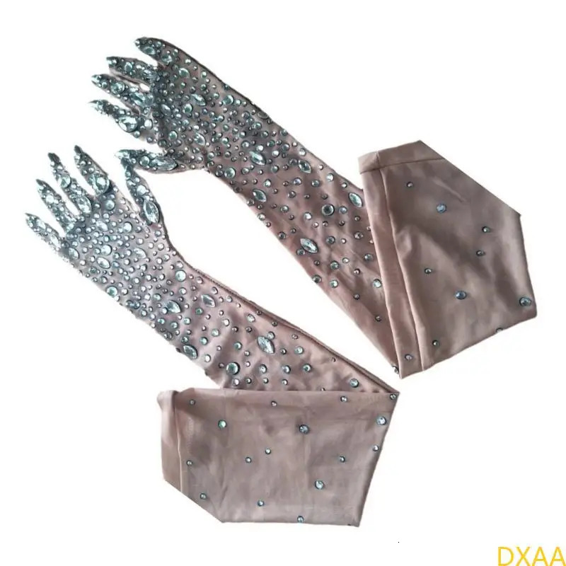 DXAA 2pack Rhinestones Meshes Pattern Gloves Arm Length Gloves Wedding Mittens 250603
