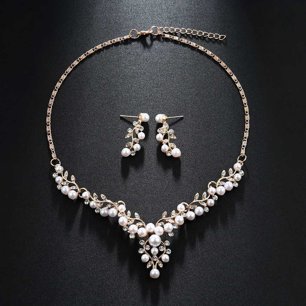 Elegant Vintage Simulated Pearl Jewelry Sets for Women 2022 Fashion Statement Necklace and Earring Set Wedding Party Accessories Z250607