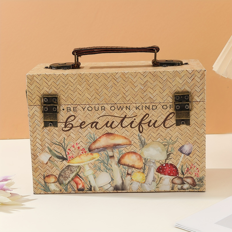 Bamboo Style Wooden PU Storage Box - Art Craft Organizer, Suitable for Miscellaneous Items and Unique Gifts, Yellow