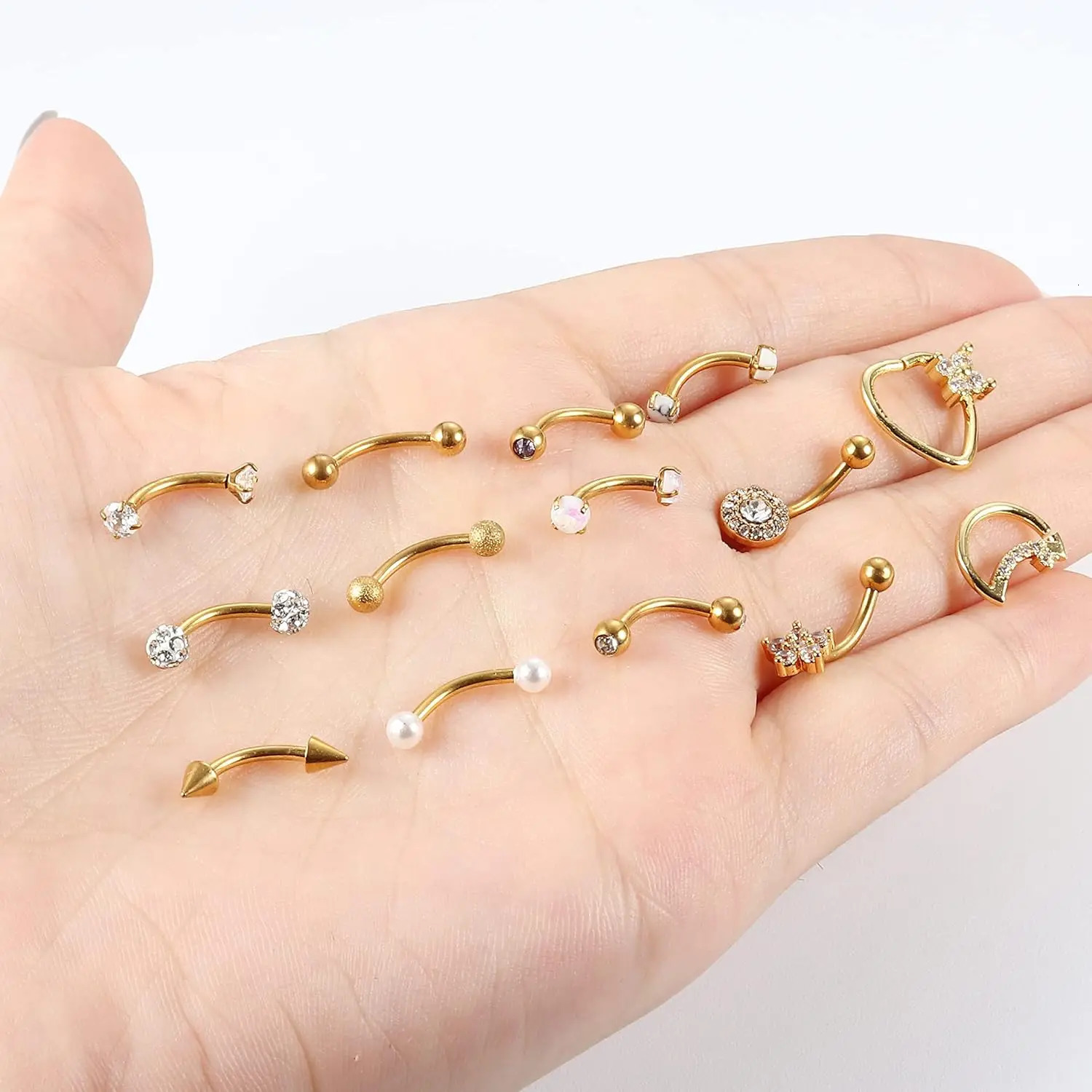 FASACCO Steel Piercing Jewelry Curved Barbell Eyebrow Rings Helix Tragus Lip Daith Rook Earrings for Women Men 250606