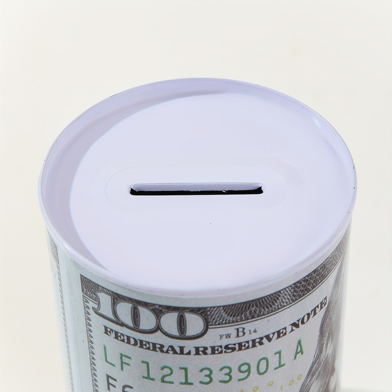 A Metal Cylindrical Dollar Pattern Piggy Bank, Coin Storage, Decorative Ornament, Currency Storage Jar