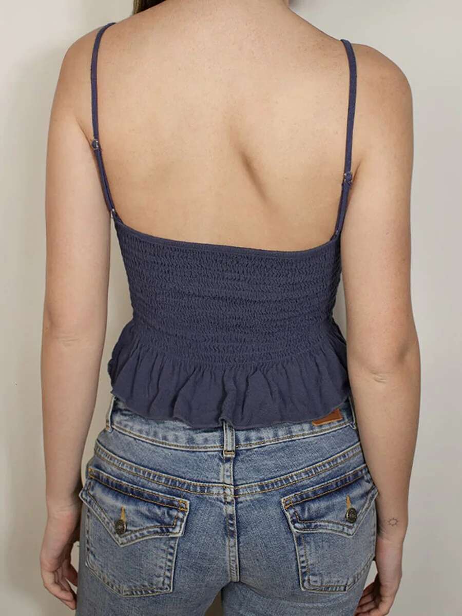 Womens Sleeveless Camisole with Ruffled Hem and Solid Color Design Perfect for Summer Streetwear Fashion and Casual Wear