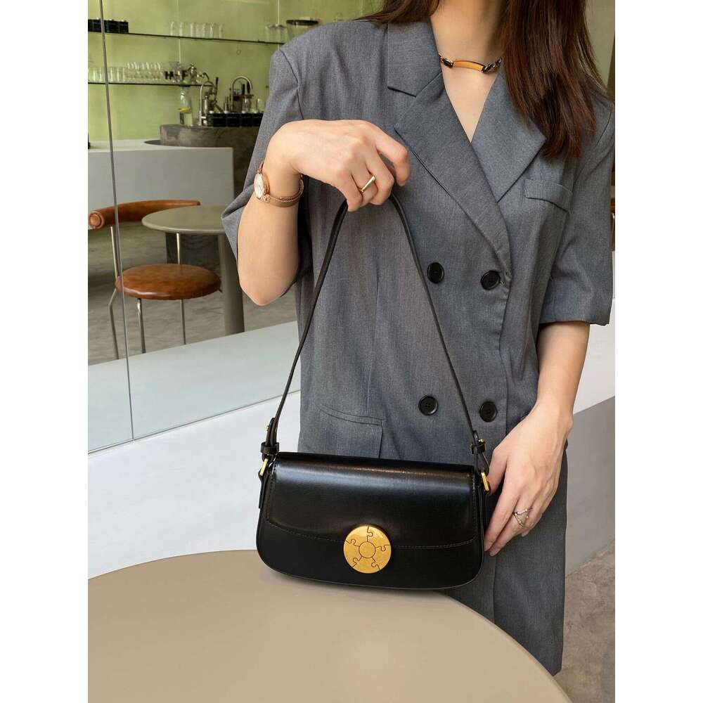 Underarm High-End Shoulder Women Cowhide Small Square Baguette Bag Genuine Leather Women's Crossbody Niche Light Luxury