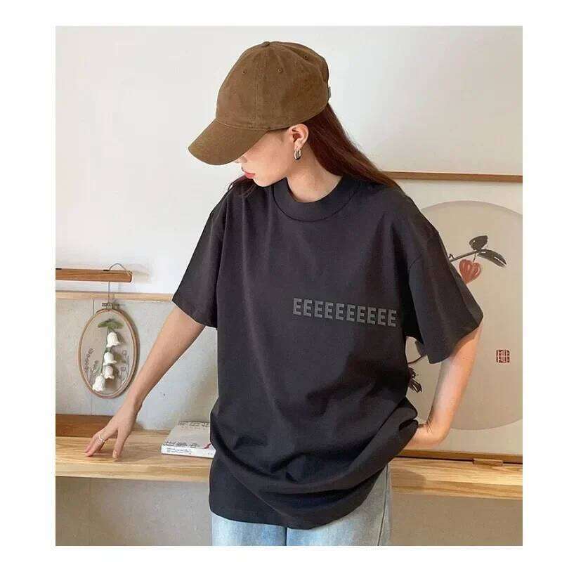 Season 9 Classic Brand Men's Chest 3D Silicone Letter Cotton Short Sleeve Trendy Couple High Street Loose Top T-shirt