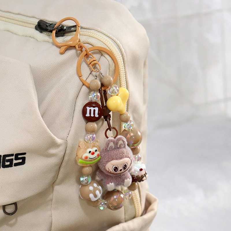 Creative Labubu Keychain Beaded Charm Backpack Hanging Pendants Cartoon Holiday Children Birthday Gift Keyring Decor Party FavorXJ250607