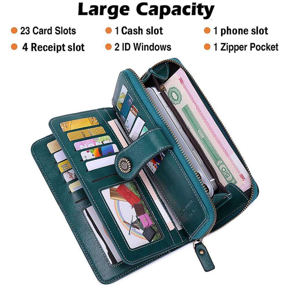 Hot Selling RFID Anti-Theft Brush Retro Large Capacity Long Multi-Card Women's Multi-Function Zipper Wallet With Wrist Strap Designer Bags