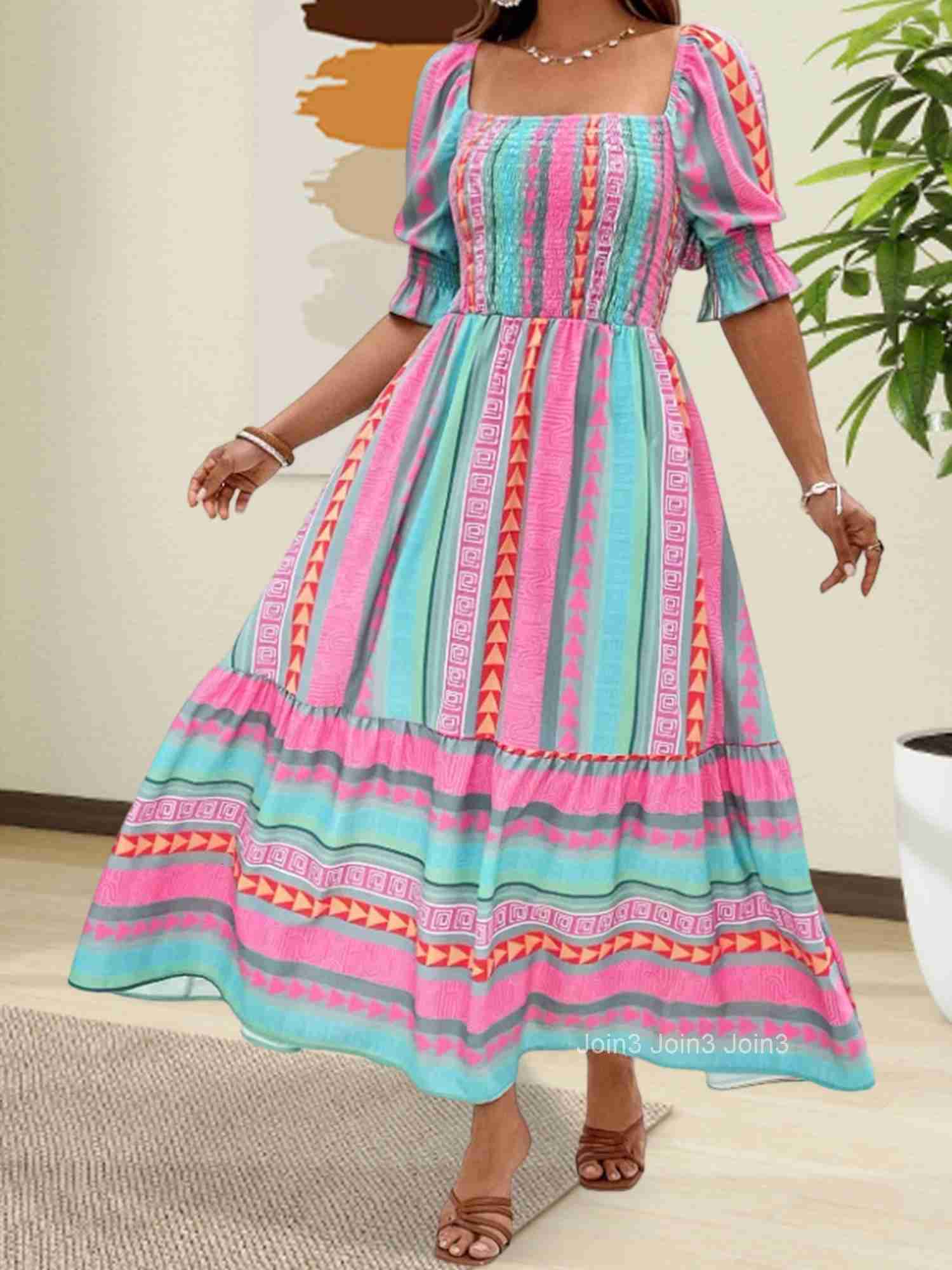 Women Plus Size Floral Print Maxi Dress Casual Summer Short Sleeve V-neck Boho Party Dress for Beachwear and Vacation