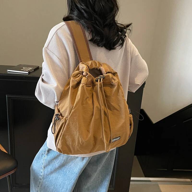 Multi-functional Fashion Backpacks For Women Nylon Large Capacity Shopper Shoulder Totes Drawstring Bucket Travelling Rucksack