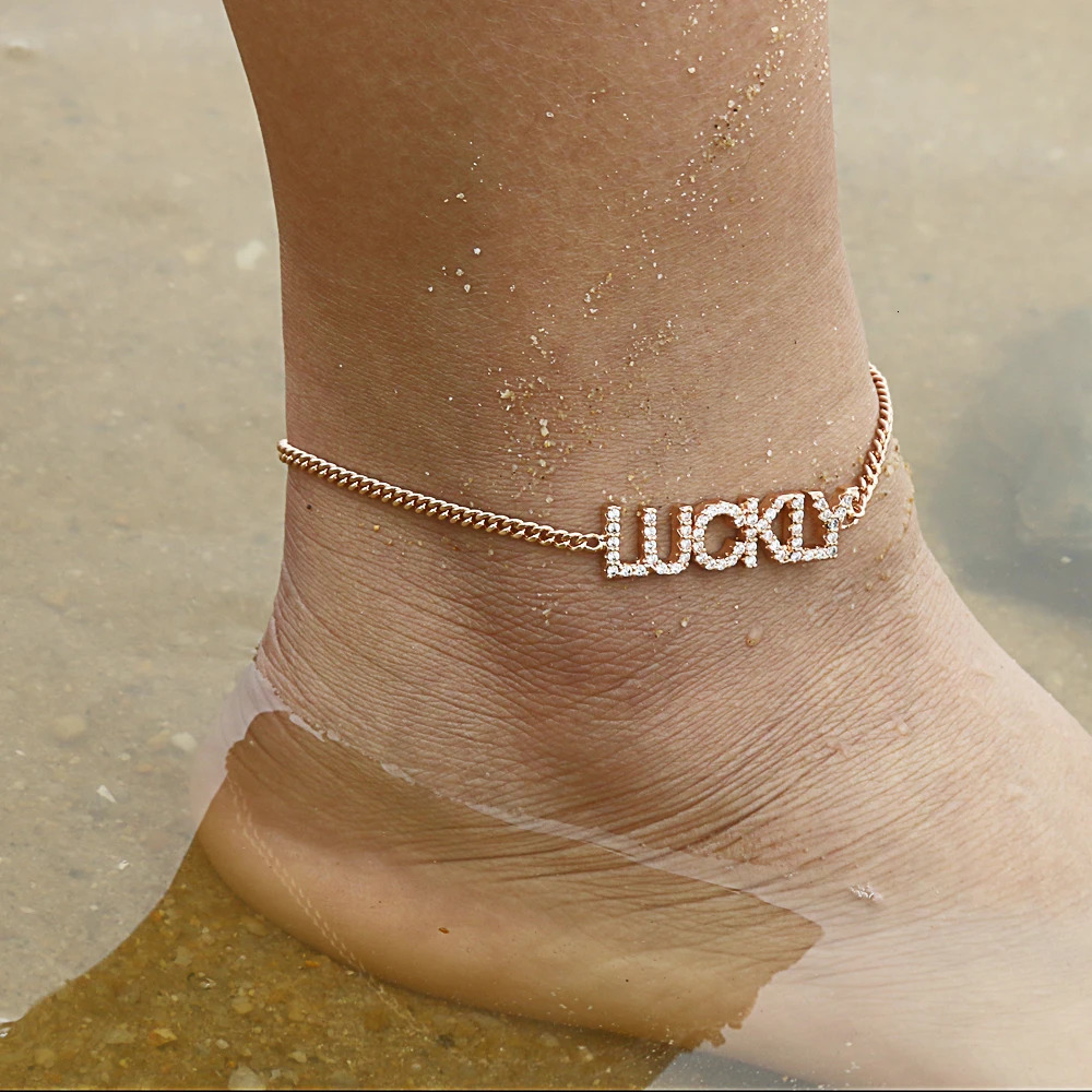 Crystal Custom Name Spaced Letter Anklet Handmade CZ Diamond Gold Silver Initial Hanging Charm Personalized Phrase Unique Gift 250606