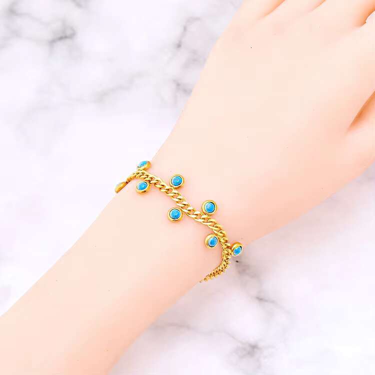 Vintage Stainless Steel Cuban Bracelet Gold Turquoise Jewelry Set Necklace Wholesale