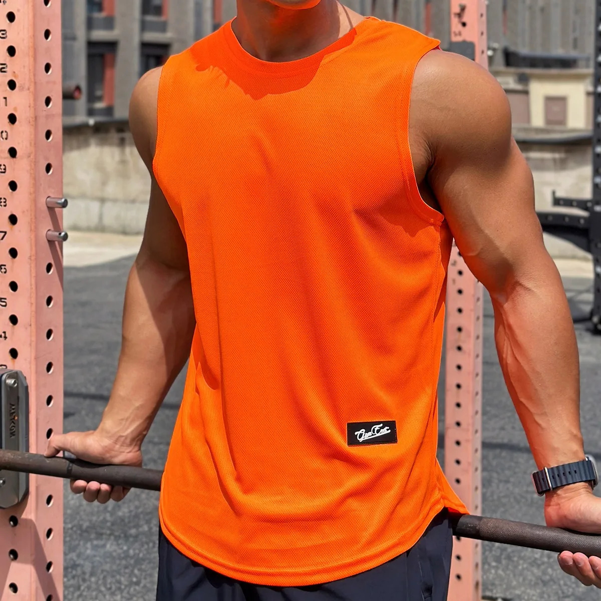 Summer Trend Mens Pullover Round Neck Mesh Bottom Shirt Sports Fitness Top Sleeveless Vest Quick Dry 250527