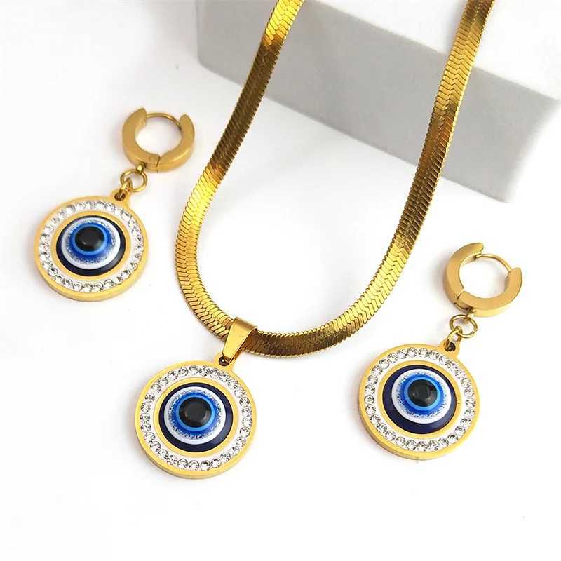Evil Blue Eye Jewelry Set for Women Stainless Steel Luxury Crystal Magic Turkish Eye Earrings Necklaces Party Daily Wear Z250607