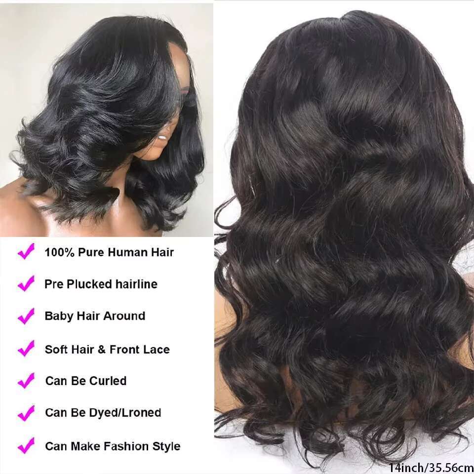NAMM 250% Body Wave HD Frontal Short Bob Wig Glueless Human Hair Wavy 13x4 Transparent Lace Front Wigs For Women