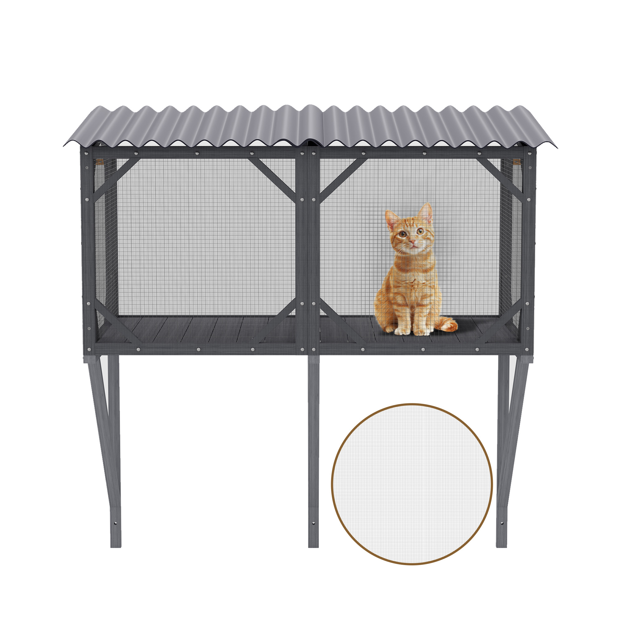 Cat Window Box 43.3" Catio Outdoor Cat Enclosure with Bug Proof Net for Sunbathing Napping Viewing Window Perch for Large Indoor Cats - All Weath