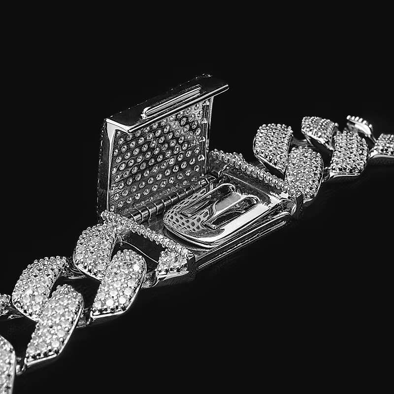 Hip Hop 925 Sterling Silver Men's Miami Shiny Moissanite Cuban Link Bracelet Custom 16mm Moissanite Linkracelet