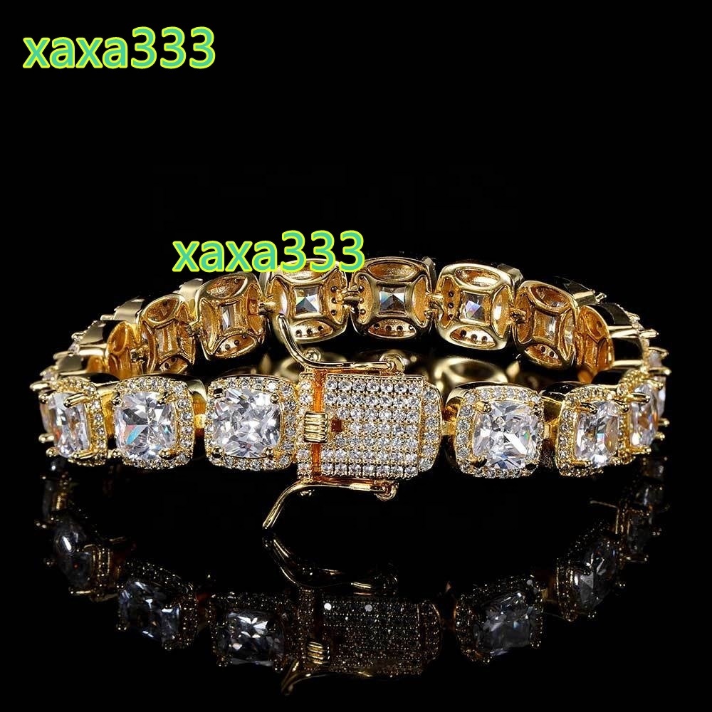 Hip-hop style 10mm 925 silver diamond bracelet; fashionable fine jewelry; chain bracelet; golden Cuban chain; men's ice hand