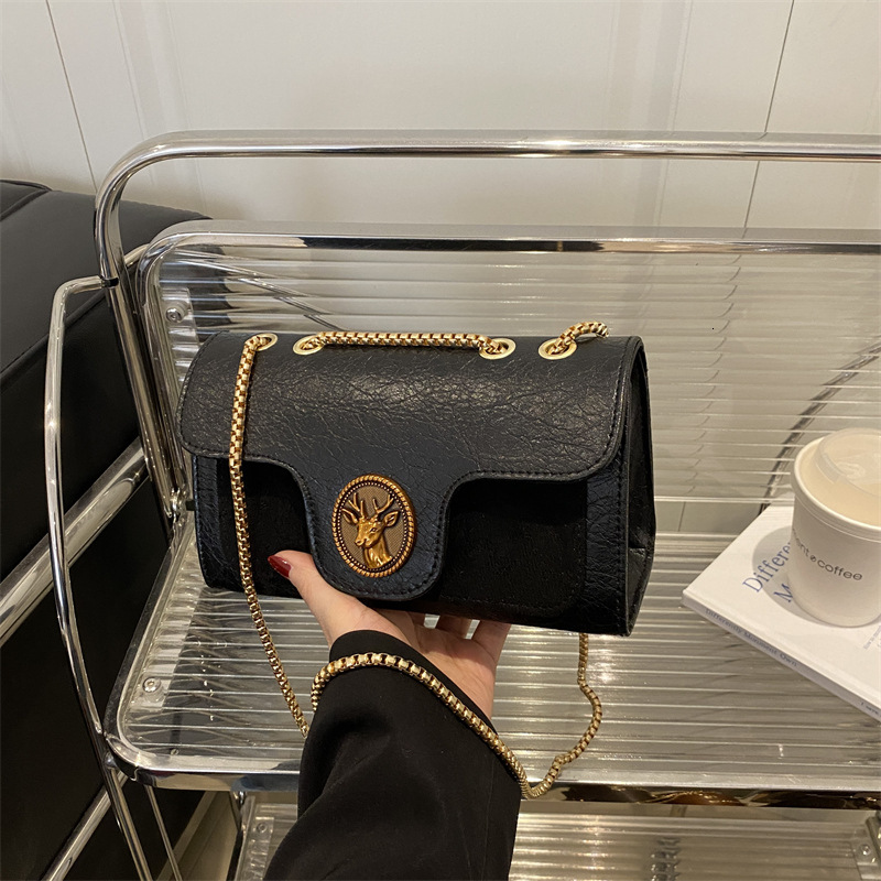 Luxury Brand Designer Bag Women's Crossbody Bag 2025 Summer New Chain Small Square Bag Fashion Casual Simple Retro Deer Head Small Shoulder Bag