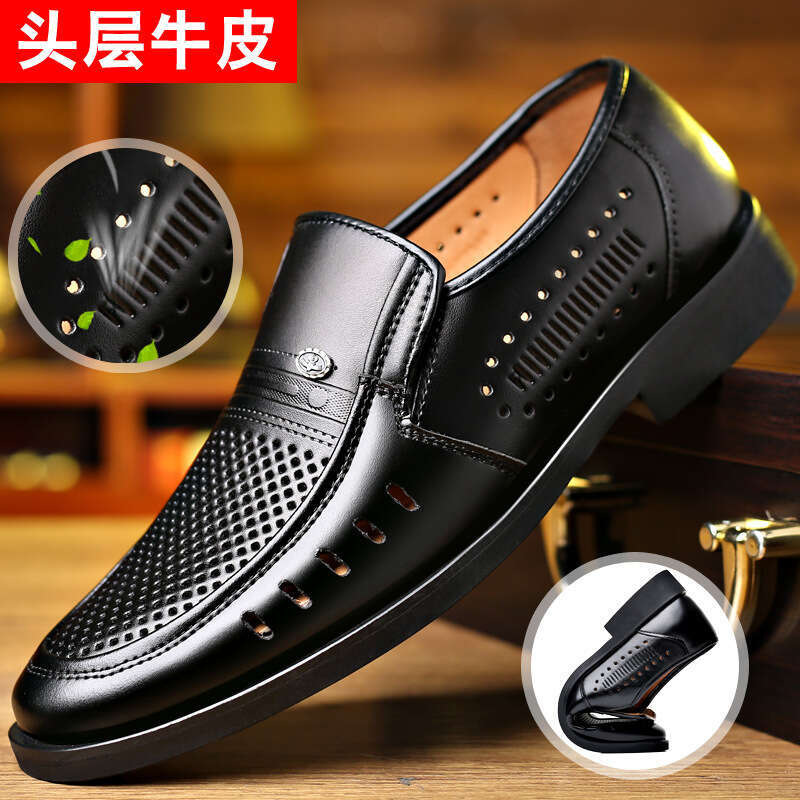 Plus Summer Breathable Hollow Out Extra Large Shoes Men's Genuine Leather White Business Size 47 Sandals