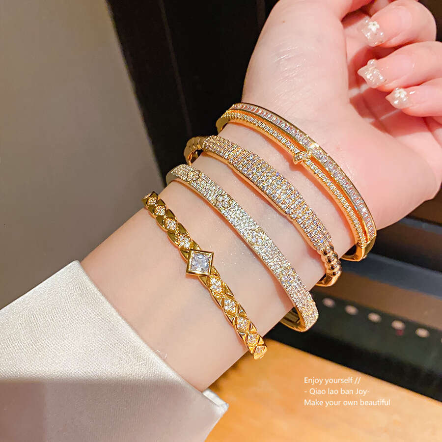 designer bracelet Real Gold Plated Zircon Rhombus Light High-end Sense Bracelet for Women Fashion Commuting Jewelry with gift box