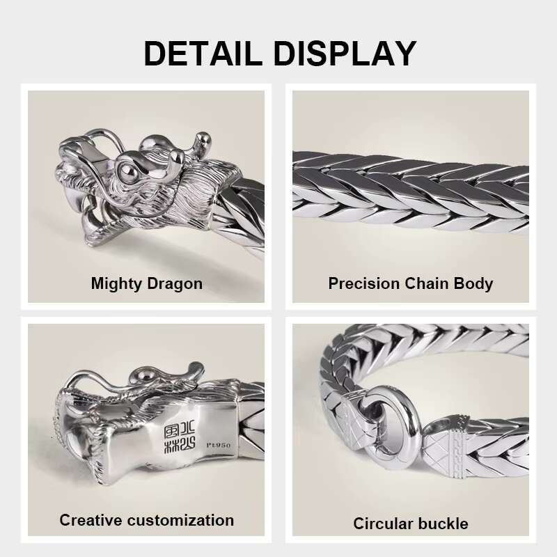 Customization Jewlery Pt950 Platinum Dragon Bracelet Men 10mm Miami Silver VVS Moissanite Cuban Link Chain Bracelets and Bangles