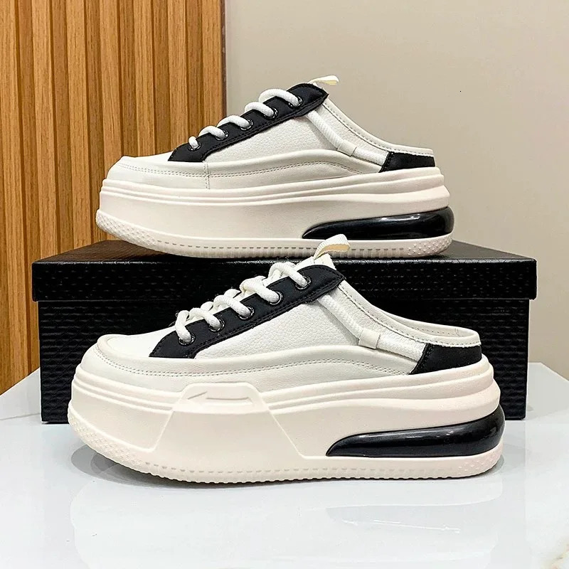 Womens Leather BaoTou Half Slippers Spring Summer Outdoor Leisure Slippers Thick Soled Womens Shoes 250603