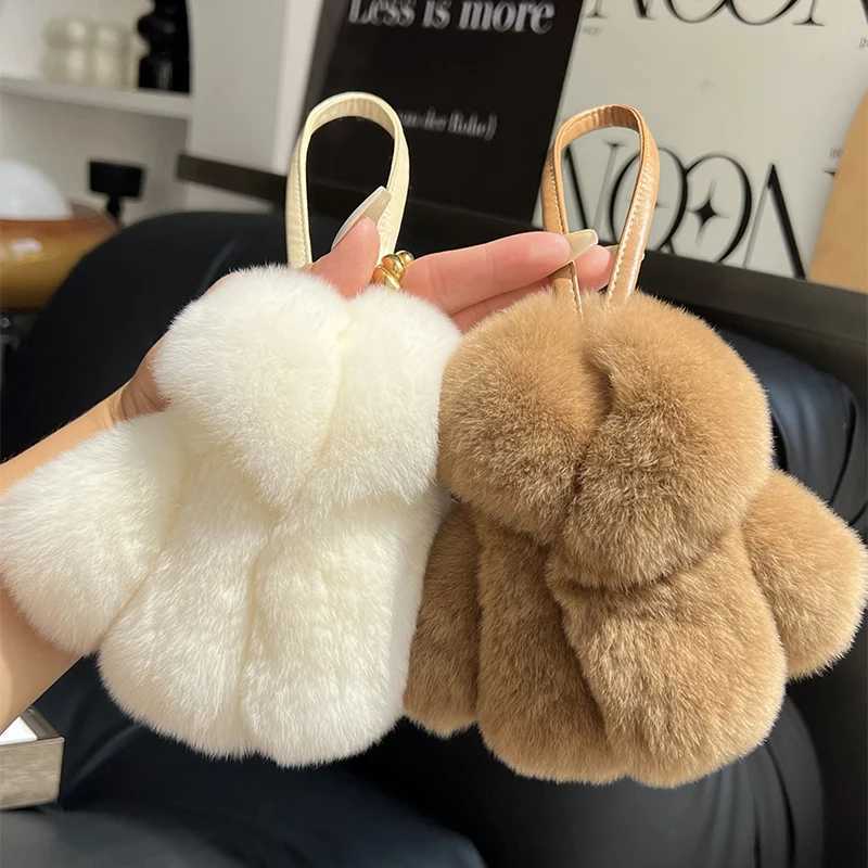 Rex Rabbit Fur Keychain Small Clothes Modeling Keychain Fur Pendant Key Chain Fluffy Keyring Gift For Women Bag Charms Z250607