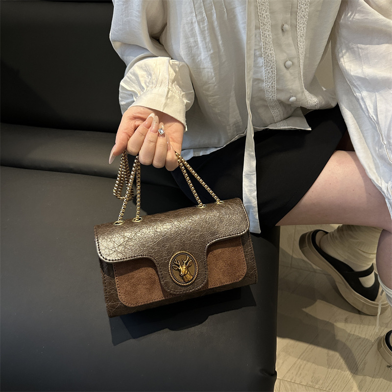 Luxury Brand Designer Bag Women's Crossbody Bag 2025 Summer New Chain Small Square Bag Fashion Casual Simple Retro Deer Head Small Shoulder Bag