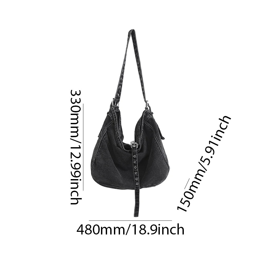 Denim Tote Bag Retro Trendy Crossbody Bag Large Capacity Fashion Handbag with Adjustable Strap Casual Shoulder Purse for Women 250606