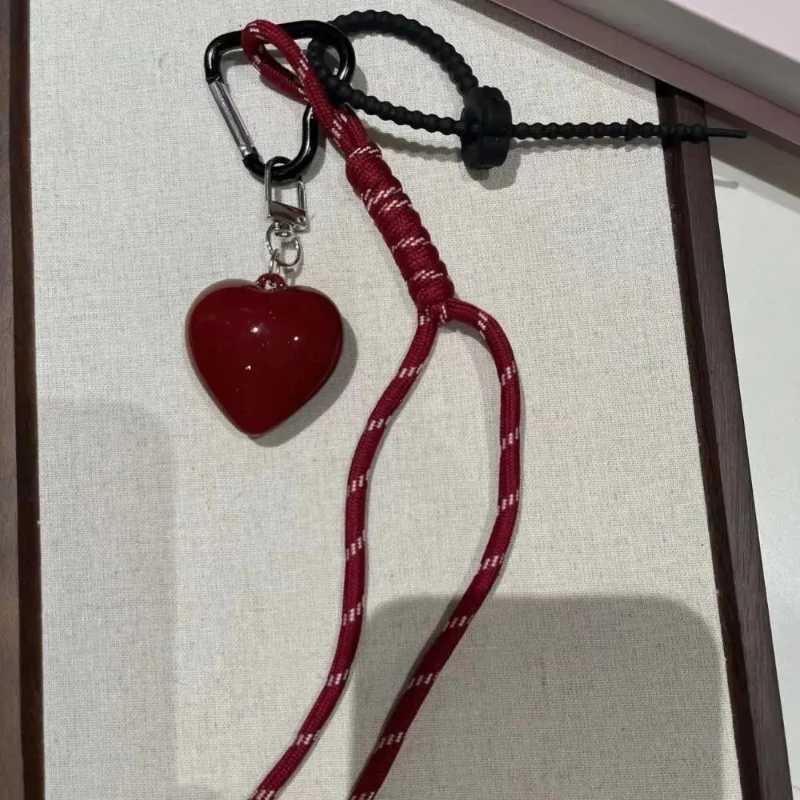 Fashionable Heart Leather Rope Keychain Handmade Y2K Bag Pendant Ornaments Cherry Bow Mobile Phone Lanyard GiftsXJ250607