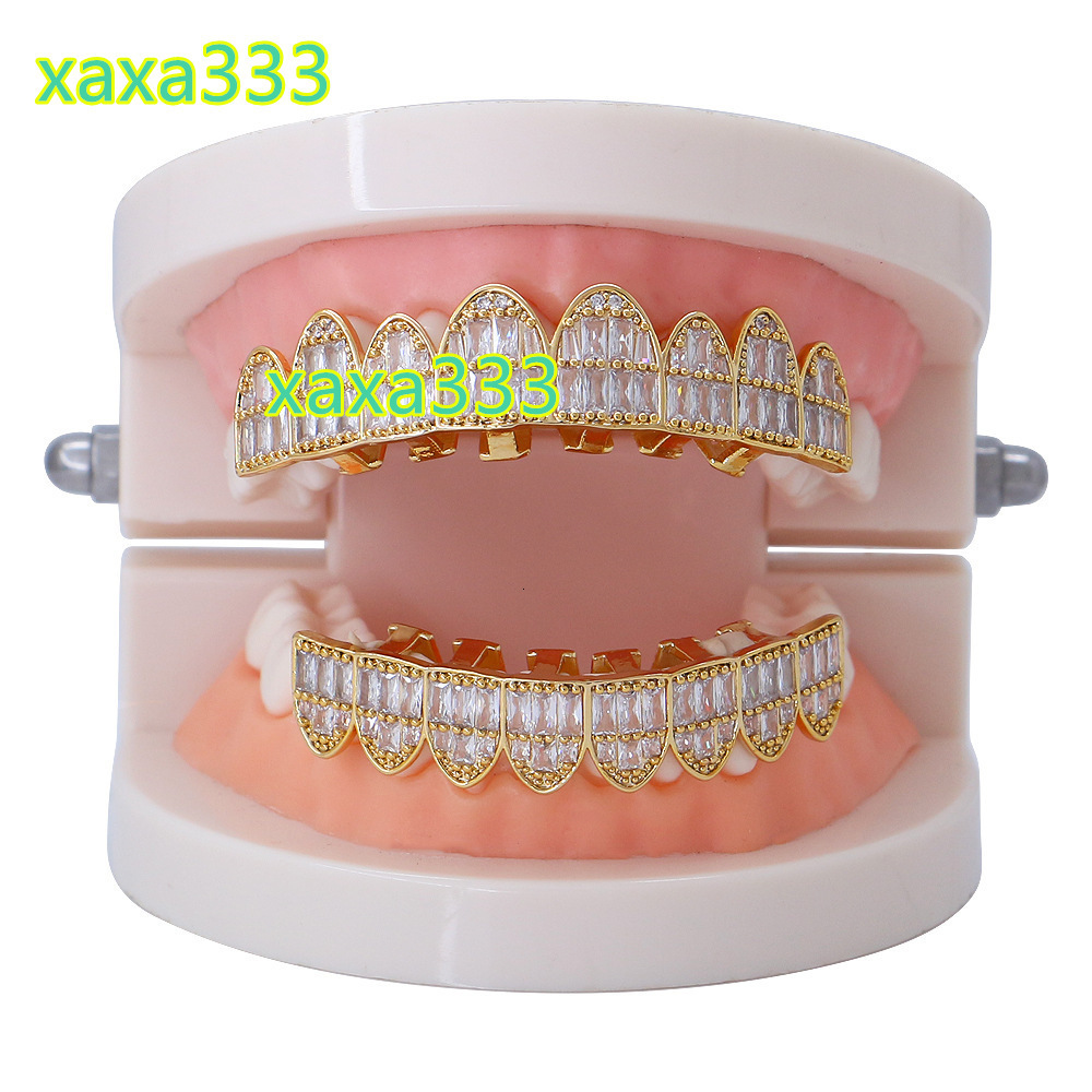 Customized ice tooth denture for men and women, dental jewelry with 925 silver and 18K gold, 4 micro-set moissan braces.