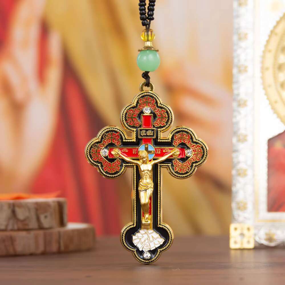 Catholic Rosary Necklace Jesus Crucifix Religious Cross Pendant Chain Jewelry for Men and Women Christian Devotional Gift