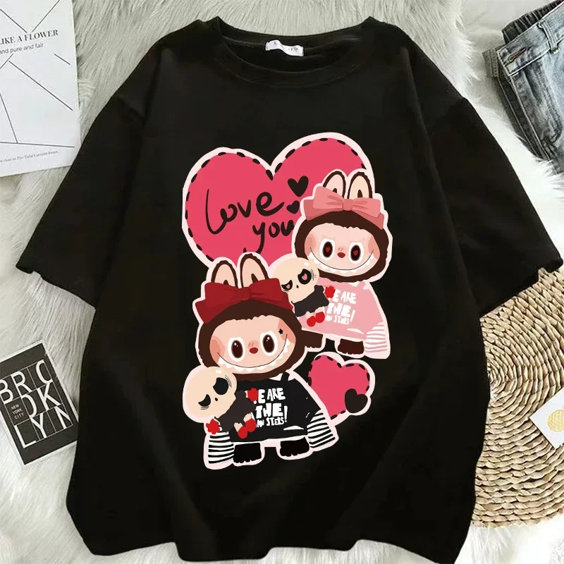 Labubu Couple Plus Size Fashion Designer T-Shirt Women Anime Cartoon Short Sleeve's Street Trend Hip Hop Clothing 2025 New