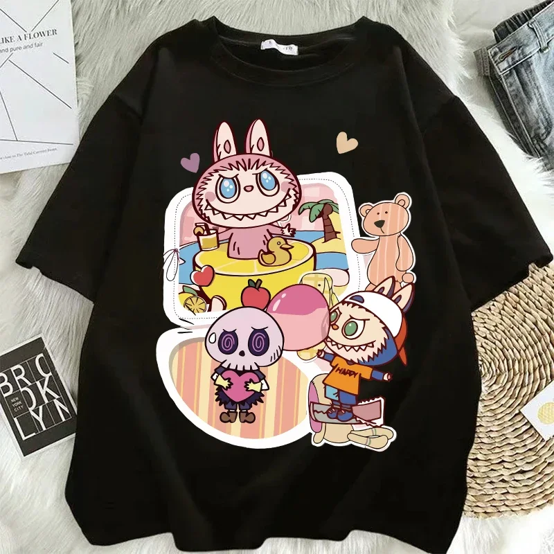 Labubu Couple Plus Size Fashion Designer T-Shirt Women Anime Cartoon Short Sleeve's Street Trend Hip Hop Clothing 2025 New