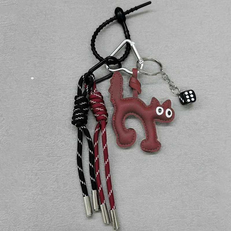 Ins Leather Cute Cat Doll Keychain Pendant Woven Hanging Decoration Couple Doll Cute Gift Holiday Phone Headphone Bag Pendant XJ250607