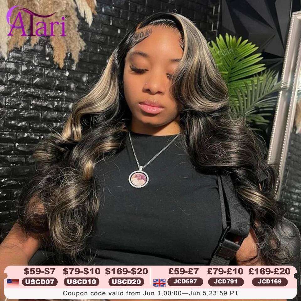 NAMM 13x6 Frontal Body Wave Human Hair Wigs Blonde 27 with Black Pre Plucked 13x4 Highlight Transparent Lace Front Wig for Women
